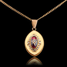 Load image into Gallery viewer, Antique Victorian Garnet &amp; Pearl Pendant Necklace 14K Gold c.1880
