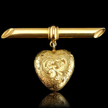 Load image into Gallery viewer, Antique Victorian &#39;Puffy&#39; Heart Brooch 18K Gold with Wonderful Engravings c.1890
