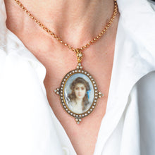 Load image into Gallery viewer, Antique Victorian Lady Portrait Pendant Necklace Pearls &amp; Diamond 9ct Gold
