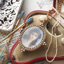 Load image into Gallery viewer, Antique Victorian Lady Portrait Pendant Necklace Pearls &amp; Diamond 9ct Gold

