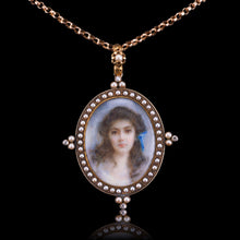 Load image into Gallery viewer, Antique Victorian Lady Portrait Pendant Necklace Pearls &amp; Diamond 9ct Gold
