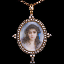 Load image into Gallery viewer, Antique Victorian Lady Portrait Pendant Necklace Pearls &amp; Diamond 9ct Gold
