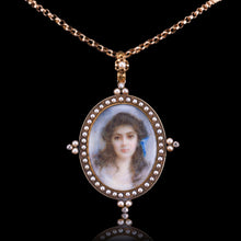Load image into Gallery viewer, Antique Victorian Lady Portrait Pendant Necklace Pearls &amp; Diamond 9ct Gold
