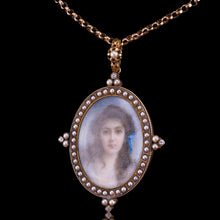 Load image into Gallery viewer, Antique Victorian Lady Portrait Pendant Necklace Pearls &amp; Diamond 9ct Gold
