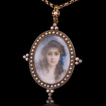 Load image into Gallery viewer, Antique Victorian Lady Portrait Pendant Necklace Pearls &amp; Diamond 9ct Gold
