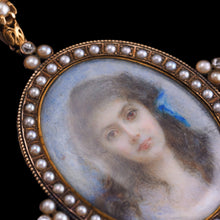 Load image into Gallery viewer, Antique Victorian Lady Portrait Pendant Necklace Pearls &amp; Diamond 9ct Gold
