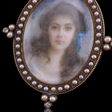 Load image into Gallery viewer, Antique Victorian Lady Portrait Pendant Necklace Pearls &amp; Diamond 9ct Gold
