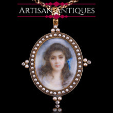 Load image into Gallery viewer, Antique Victorian Lady Portrait Pendant Necklace Pearls &amp; Diamond 9ct Gold
