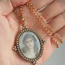 Load image into Gallery viewer, Antique Victorian Lady Portrait Pendant Necklace Pearls &amp; Diamond 9ct Gold

