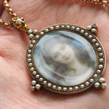 Load image into Gallery viewer, Antique Victorian Lady Portrait Pendant Necklace Pearls &amp; Diamond 9ct Gold
