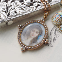Load image into Gallery viewer, Antique Victorian Lady Portrait Pendant Necklace Pearls &amp; Diamond 9ct Gold
