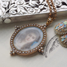 Load image into Gallery viewer, Antique Victorian Lady Portrait Pendant Necklace Pearls &amp; Diamond 9ct Gold
