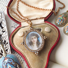 Load image into Gallery viewer, Antique Victorian Lady Portrait Pendant Necklace Pearls &amp; Diamond 9ct Gold
