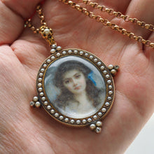 Load image into Gallery viewer, Antique Victorian Lady Portrait Pendant Necklace Pearls &amp; Diamond 9ct Gold
