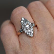 Load image into Gallery viewer, Antique Victorian Diamond Ring Navette Design Over 1ct Total - c.1890
