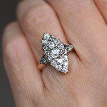 Load image into Gallery viewer, Antique Victorian Diamond Ring Navette Design Over 1ct Total - c.1890
