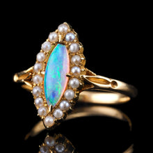 Load image into Gallery viewer, Antique Victorian Opal Ring Marquise Cluster Pearls 18K Gold - c.1895
