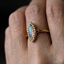 Load image into Gallery viewer, Antique Victorian Opal Ring Marquise Cluster Pearls 18K Gold - c.1895
