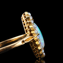 Load image into Gallery viewer, Antique Victorian Opal Ring Marquise Cluster Pearls 18K Gold - c.1895
