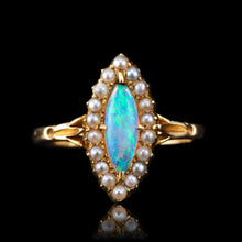 Load image into Gallery viewer, Antique Victorian Opal Ring Marquise Cluster Pearls 18K Gold - c.1895
