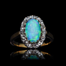 Load image into Gallery viewer, Antique Victorian Opal Cabochon &amp; Diamond Cluster Ring 18K Gold - c.1880
