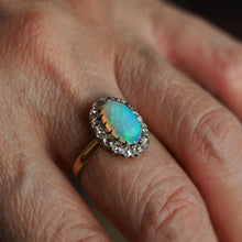 Load image into Gallery viewer, Antique Victorian Opal Cabochon &amp; Diamond Cluster Ring 18K Gold - c.1880
