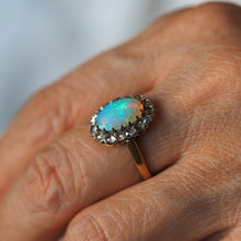 Load image into Gallery viewer, Antique Victorian Opal Cabochon &amp; Diamond Cluster Ring 18K Gold - c.1880
