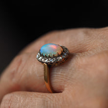 Load image into Gallery viewer, Antique Victorian Opal Cabochon &amp; Diamond Cluster Ring 18K Gold - c.1880

