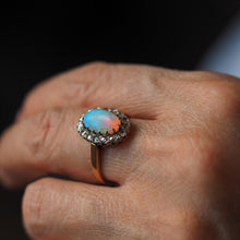 Load image into Gallery viewer, Antique Victorian Opal Cabochon &amp; Diamond Cluster Ring 18K Gold - c.1880
