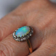Load image into Gallery viewer, Antique Victorian Opal Cabochon &amp; Diamond Cluster Ring 18K Gold - c.1880
