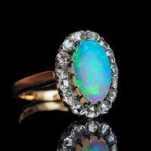 Load image into Gallery viewer, Antique Victorian Opal Cabochon &amp; Diamond Cluster Ring 18K Gold - c.1880
