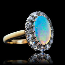 Load image into Gallery viewer, Antique Victorian Opal Cabochon &amp; Diamond Cluster Ring 18K Gold - c.1880
