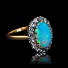 Load image into Gallery viewer, Antique Victorian Opal Cabochon &amp; Diamond Cluster Ring 18K Gold - c.1880
