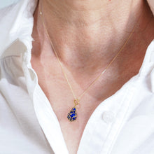 Load image into Gallery viewer, Antique Victorian Blue Enamel Guilloche Drop Pendant Necklace 15K Gold c.1900
