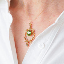 Load image into Gallery viewer, Antique Victorian Peridot Pendant Necklace, Pearls 14K Gold Original Box c.1890
