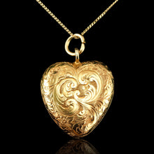 Load image into Gallery viewer, Antique Victorian 18K Gold Puffy Heart Necklace Pendant Locket - c.1890
