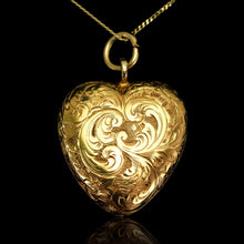 Load image into Gallery viewer, Antique Victorian 18K Gold Puffy Heart Necklace Pendant Locket - c.1890
