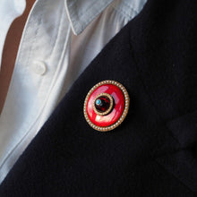 Load image into Gallery viewer, Antique Red Enamel Guilloche Brooch/Pendant Garnet, Pearls 14K Gold c.1870
