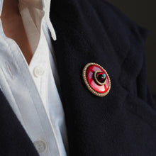 Load image into Gallery viewer, Antique Red Enamel Guilloche Brooch/Pendant Garnet, Pearls 14K Gold c.1870
