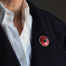 Load image into Gallery viewer, Antique Red Enamel Guilloche Brooch/Pendant Garnet, Pearls 14K Gold c.1870
