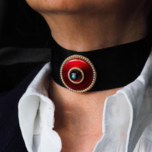 Load image into Gallery viewer, Antique Red Enamel Guilloche Brooch/Pendant Garnet, Pearls 14K Gold c.1870
