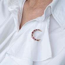 Load image into Gallery viewer, Antique Victorian Ruby &amp; Diamond Crescent Brooch 18K Gold - c.1880
