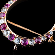 Load image into Gallery viewer, Antique Victorian Ruby &amp; Diamond Crescent Brooch 18K Gold - c.1880
