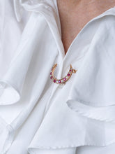 Load image into Gallery viewer, Antique Victorian Ruby &amp; Diamond Crescent Brooch 18K Gold - c.1880
