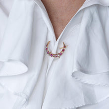 Load image into Gallery viewer, Antique Victorian Ruby &amp; Diamond Crescent Brooch 18K Gold - c.1880
