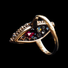Load image into Gallery viewer, Antique Ruby &amp; Diamond Navette Ring, Natural Unheated, 18K Gold French - c.1890
