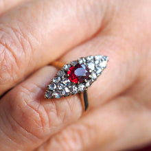 Load image into Gallery viewer, Antique Ruby &amp; Diamond Navette Ring, Natural Unheated, 18K Gold French - c.1890
