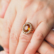 Load image into Gallery viewer, Antique Victorian Citrine &amp; Seed Pearl Cluster Ring 9ct Gold - c.1890
