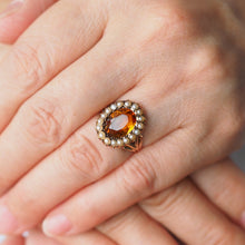 Load image into Gallery viewer, Antique Victorian Citrine &amp; Seed Pearl Cluster Ring 9ct Gold - c.1890
