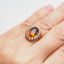 Load image into Gallery viewer, Antique Victorian Citrine &amp; Seed Pearl Cluster Ring 9ct Gold - c.1890
